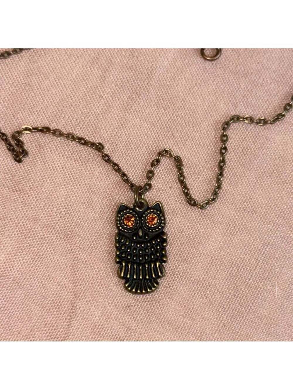 Vintage Owl Pendant Necklace w/ Amber Eyes - Picture 3 of 6